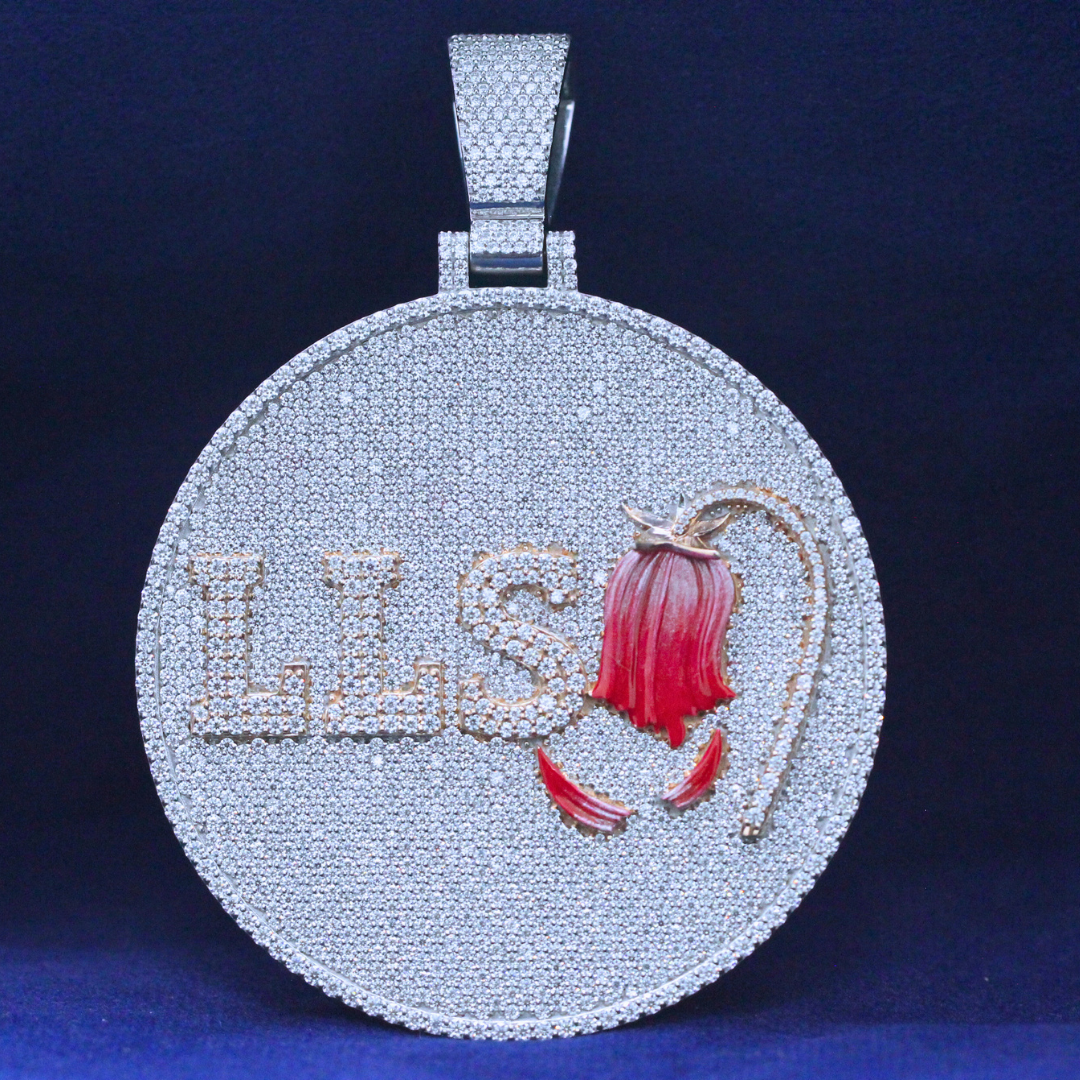 Iced Blossom Medallion Pendant in 925 silver, encrusted with Moissanite diamonds, showcasing a floral-inspired hip-hop jewelry design.