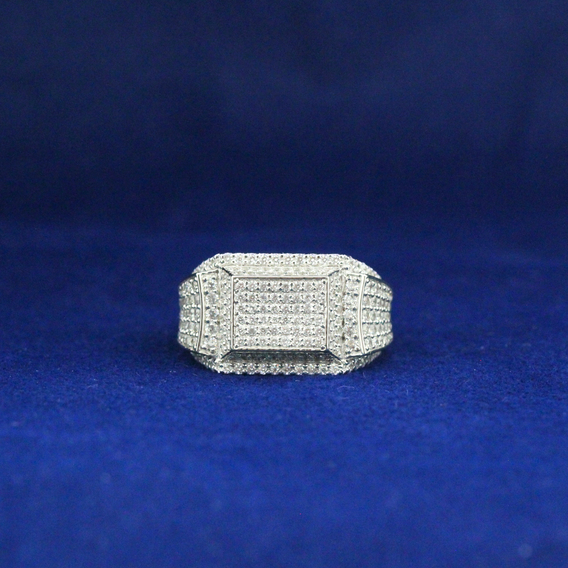 Front view of Zirconia Square Ring in 925 silver with brilliant square-cut zirconia stones, elegant fine jewelry.