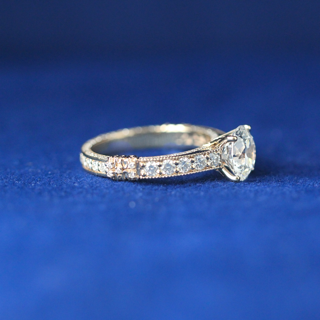 Front view of the Stellar Fusion diamond ring, crafted in 925 silver and set with moissanite stones, blending elegance and bold hip hop style.