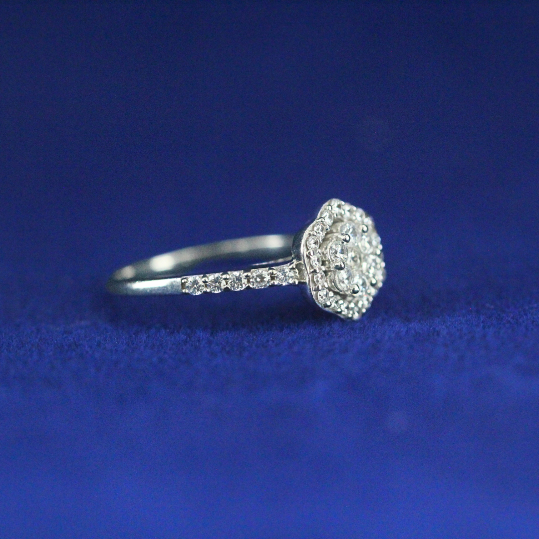 Front view of Frosted Flower Ring with Moissanite diamonds – Fine jewelry

