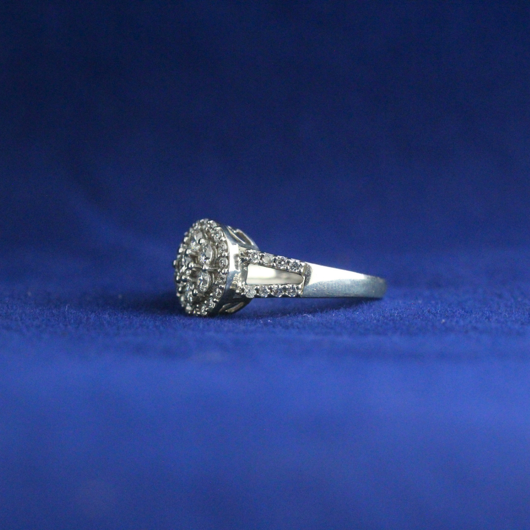 Right side view of Halo Cluster Diamond Ring with Moissanite diamonds – Fine jewelry

