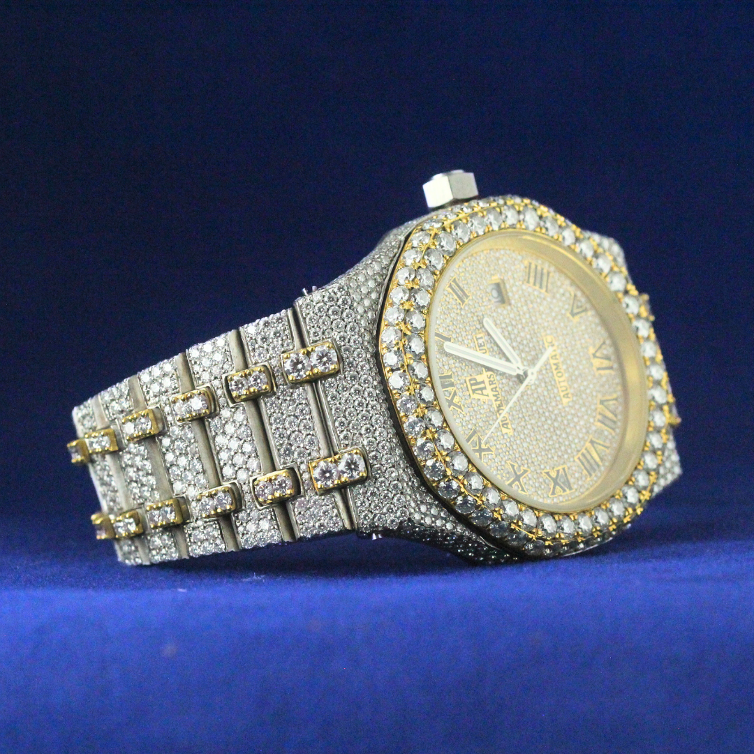 Right side view of Iced Prestige Luxury Watch with Moissanite diamonds – Custom iced-out hip-hop watch

