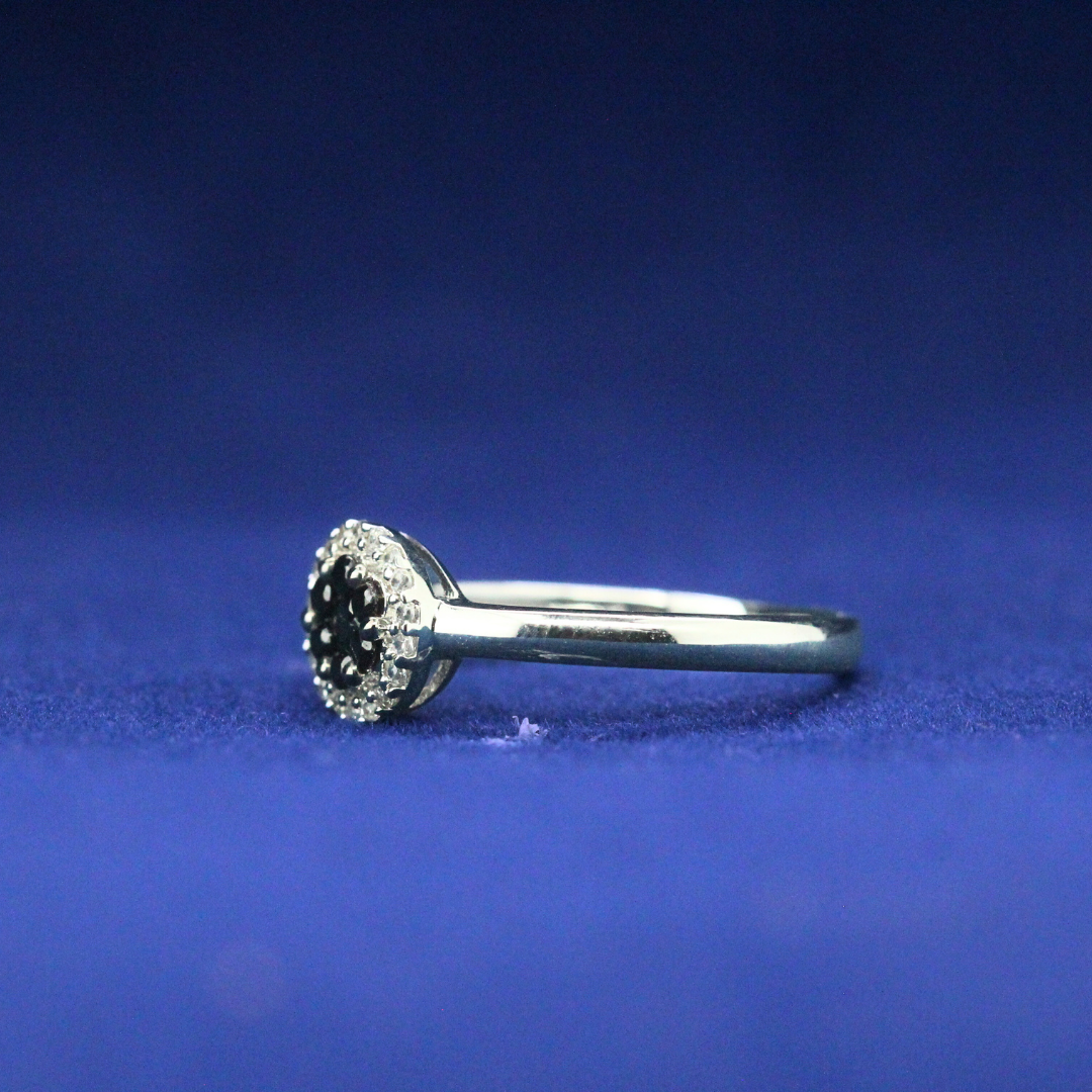 Front view of Midnight Halo Ring with Moissanite diamonds – Fine jewelry

