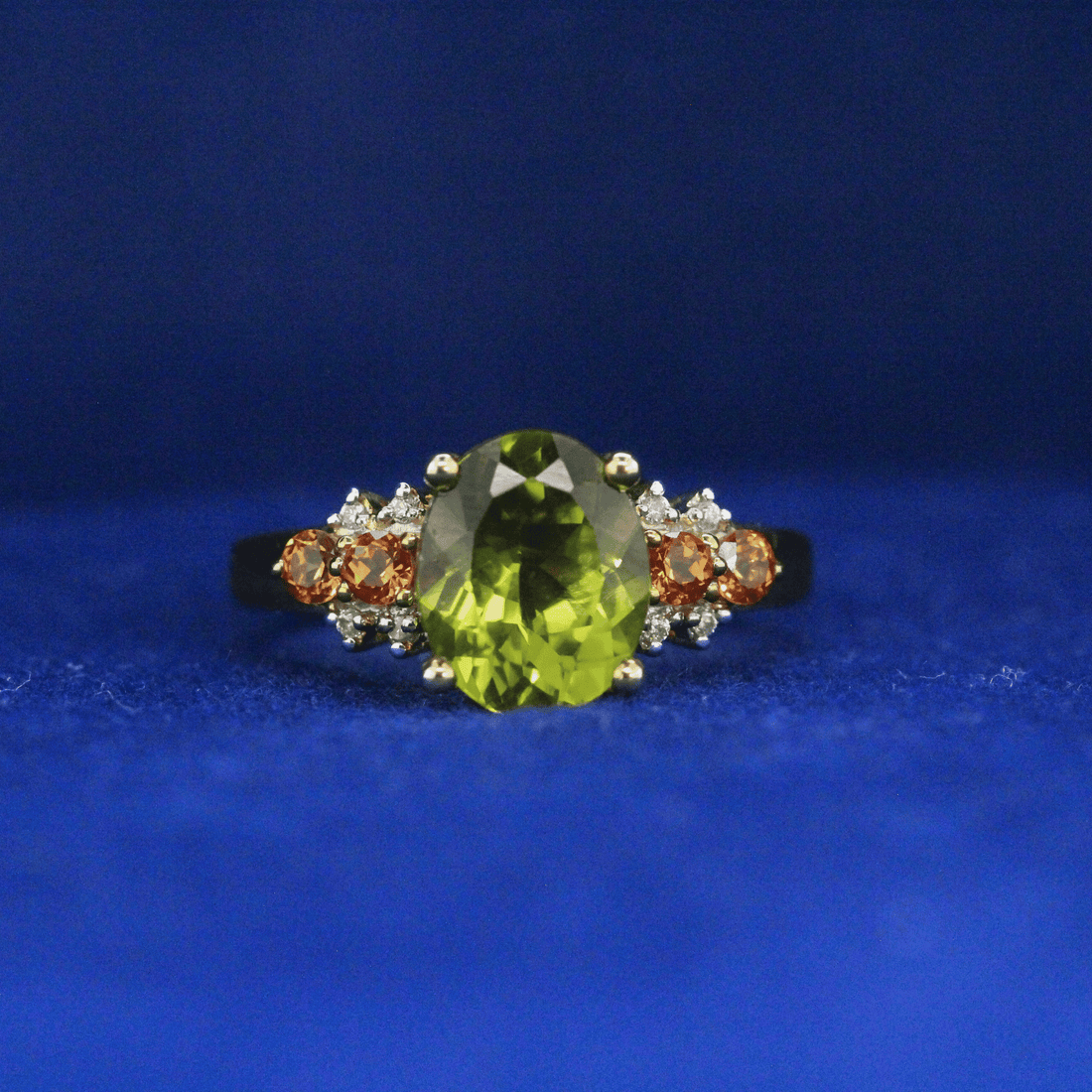 Front view of Peridot Cocktail Ring with vibrant green gemstone – Fine jewelry

