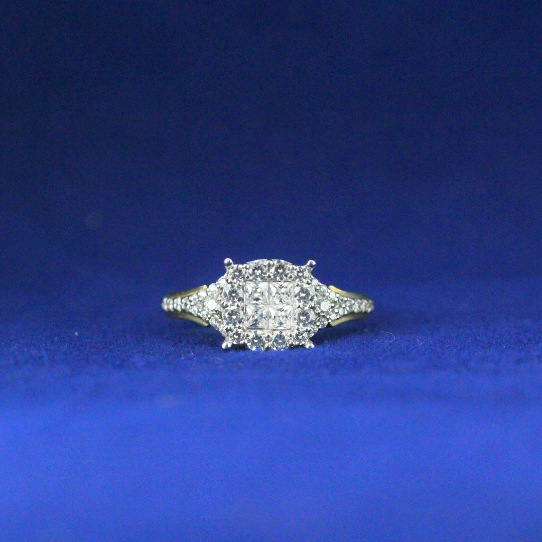 Front view of Square Cluster Diamond Ring with Moissanite diamonds – Fine jewelry

