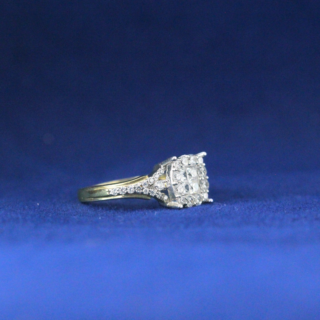 Front view of Square Cluster Diamond Ring with Moissanite diamonds – Fine jewelry


